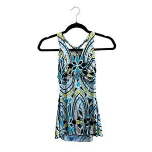 BCX S tank top white blue geometric summer Y2K 90s vibes abstract halter
